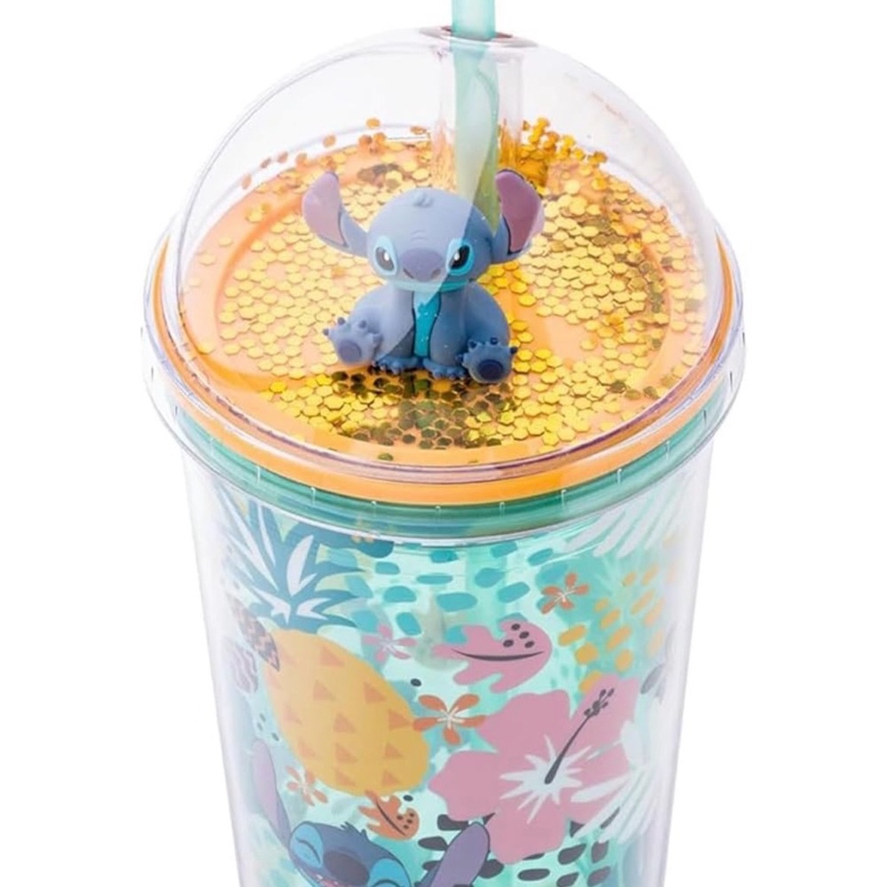 Disney Lilo & Stitch Aloha Tropical Leaves Dome Glitter Top Travel Tumbler - Picture 2 of 3